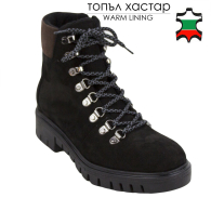 Women's black leather boots with ties, zipper and warm lining 32783