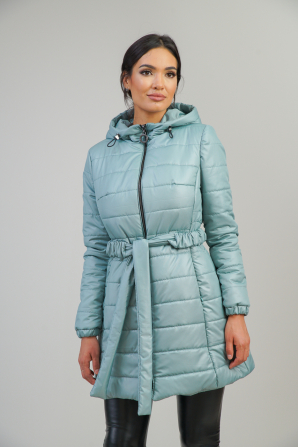 Women's long winter fur coat mint color 22203-504