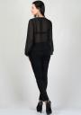 Black chiffon top with lace and printed inserts on shoulders BF RUMENA