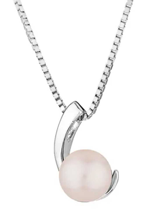 Women's silver necklace with white pearl SP0002AW
