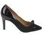 Elegant women's high heel shoes 9 cm in black leather with ribbon 19140BLACK