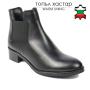 Women's black leather low heels boots with side elastics 20458