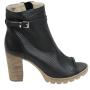 Women's perforated black leather summer boots on high heels