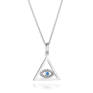 Silver necklace with blue eye pendant with zircons JT923N Swan