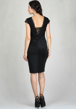 Women's black dress with lace V-neck BF RUMENA