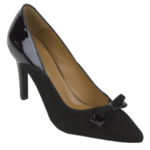 Elegant women's high heel shoes 9 cm in black leather with ribbon 19140BLACK