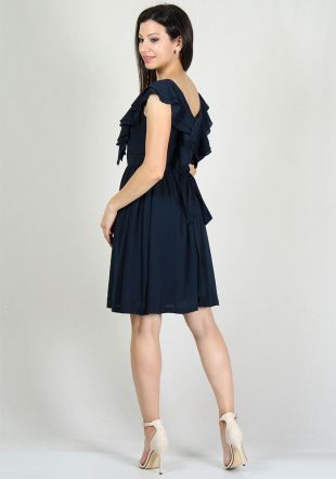 Rochie bleumarin cu volane decorative RUMENA