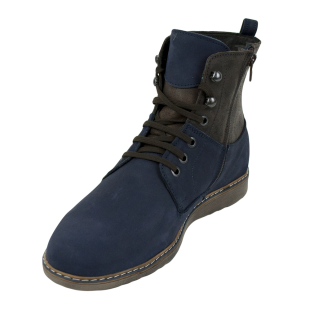 Men's dark blue suede leather boots with brown collar 20507