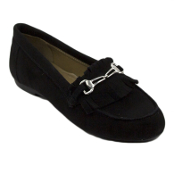 Women's suede moccasins elegant black model with buckle natural leather SABANERO