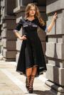 Black dress with long back with elements in stripes Avangard