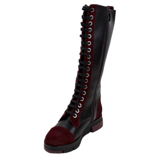 Women's black nappa leather boots with burgundy suede leather 20487