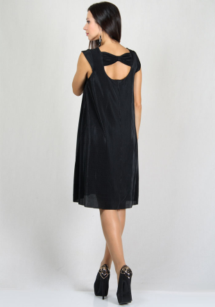 Women's evening black plisse dress with nuda back and ribbon RUMENA