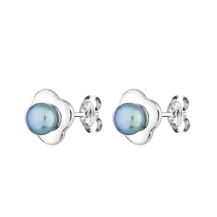 Silver flower earrings with black freshwater pearl GE014B Swan