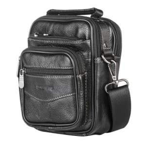 Small men's bag made of black genuine leather SFF12