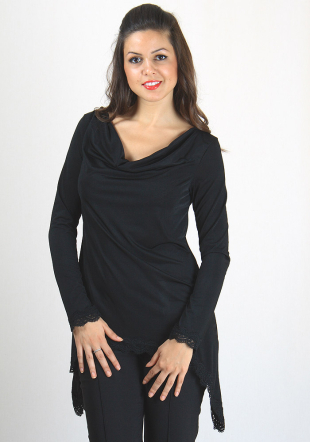 Black asymetric tunic with lace trims BF RUMENA