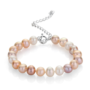 Bracelate with fresh water pearls in pink, purple and white 7.5-8mm R04378BM Swan