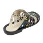 Women's black patent leather flip-flops decorated with flowers