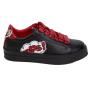 Women's black leather trainers with red satin ties 34180