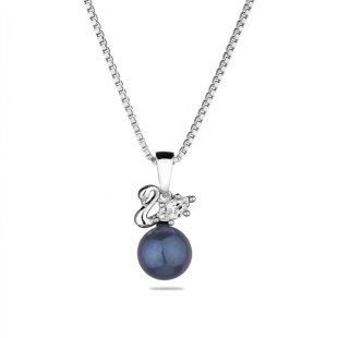 Silver necklace with natural black pearl and zircon CAA088NB Swan