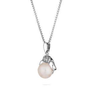 Сребърно колие с цирокиний и сладководна бяла перла IP0663W Swan