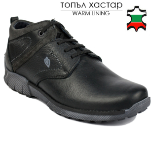 Men's black leather boots with ties and side zipper 20498
