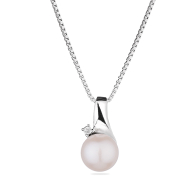 Silver necklace with freshwater white pearl and zirconium CAA070N Swan