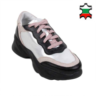 Women's sneakers made of genuine leather in black, silver and natural suede in powder color 21236