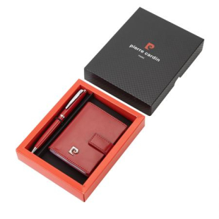 Luxury set in red leather of document case and pen PCS-021