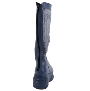 Women's blue leather high boots with wooven upper part 20480