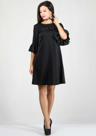 Rochie negră cu volane decorative RUMENA