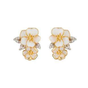 Silver earrings flowers with gold plate PJ313N Swan