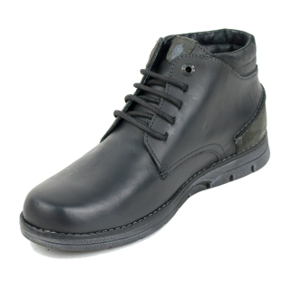 Men's black leather boots with grey suede heels