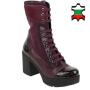 Women's boots casual bordeaux thick heels and ties and zipper