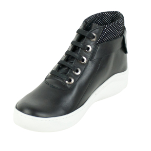 Ghete de dama din piele naturala nappa cu guler negru cu puncte albi 32775