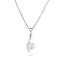 Colie din argint cu perla alba de apa dulce si zircon SP0397W Swan