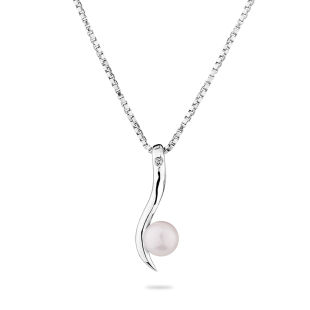 Сребърно колие с бяла сладководна перла и цирконий SP0397W Swan