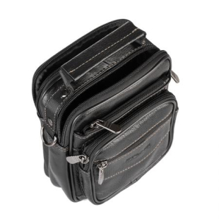 Small men's bag made of black genuine leather SFF12