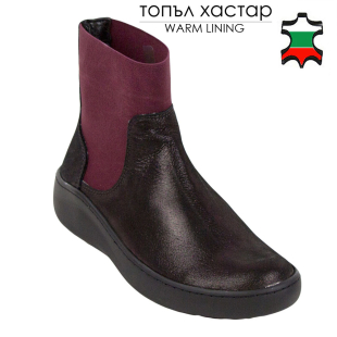 Ghete dama din piele naturala bordeaux cu elastice 32819