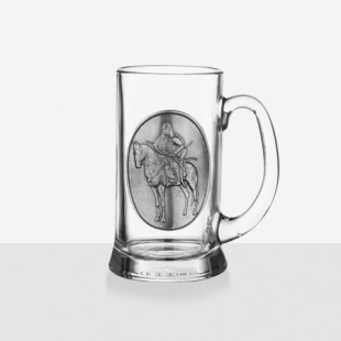 Beer mug with metal engraving horseman DG015