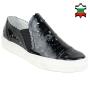 Women's black leather shoes with flowers perforation 