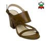 Women's brown leather sandals with medium heels 19177