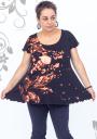 Макси туника в синьо с оранжев ръчно рисуван декор Ilina fashion