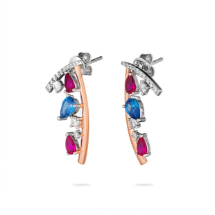 Silver earrings with gold plate and colourful zicons JT277E Swan