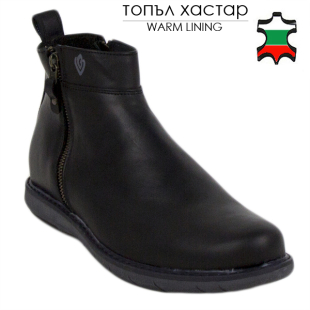 Men's black leather boots with two zippers 20557