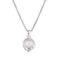 Silver necklace with natural pink pearls and zircons IP0572W Swan