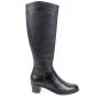 Women's black leather high boots with croco effect