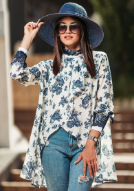 Multicolored shirt tunic of blue flowers Avangard