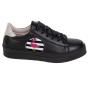 Women's black leather trainers with satin ties 34177