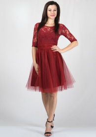 Bordeaux lace dress with tulle skirt RUMENA