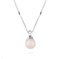 Colie din argint cu perla naturala roz si zirconii SP0277P Swan